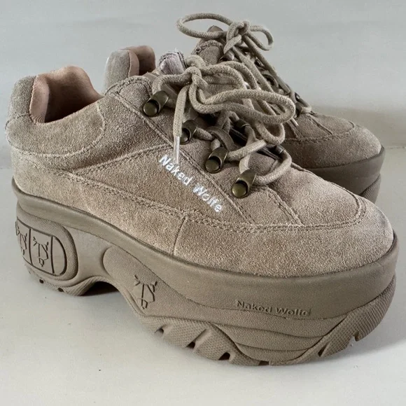 Naked Wolfe Sporty Platform Sneakers Taupe Suede Y2K Chunky Minimalist 90s - Picture 4 of 13